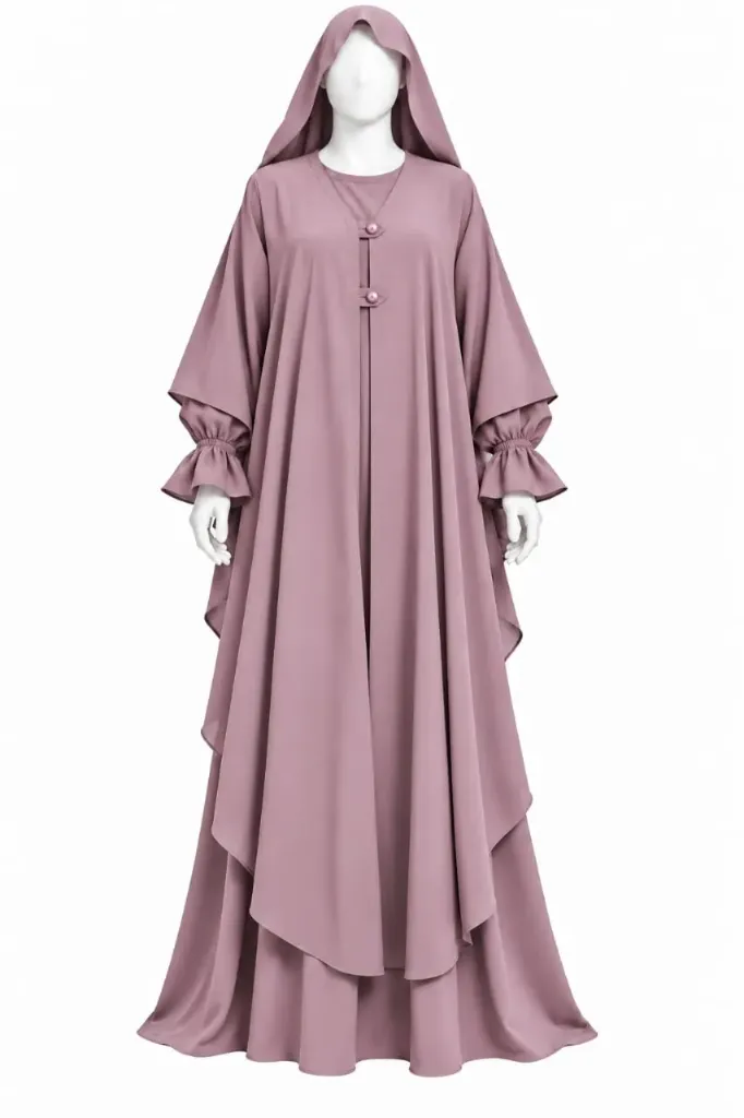 طقم مغربي - alsau 6005, قطعتين مع غطاء رأس متصل, حجاب