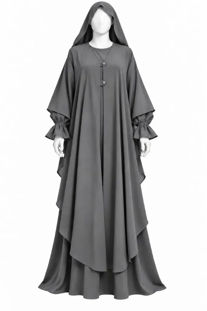 طقم مغربي - alsau 6005, قطعتين مع غطاء رأس متصل, حجاب