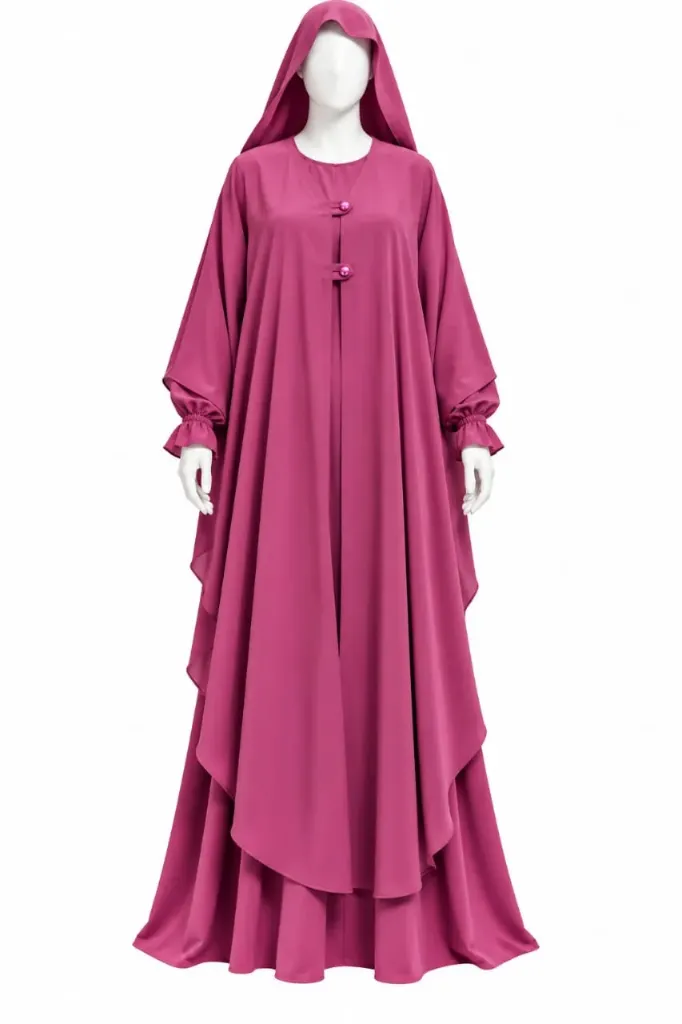 طقم مغربي - alsau 6005, قطعتين مع غطاء رأس متصل, حجاب